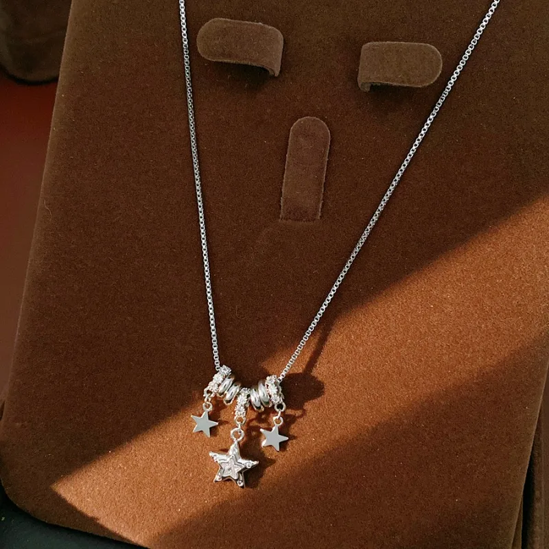

Niche Design Star Beaded Necklace Luxury Silver Star Pendant Clavicle Chain Versatile Temperament Choker For Women Fine Jewelry