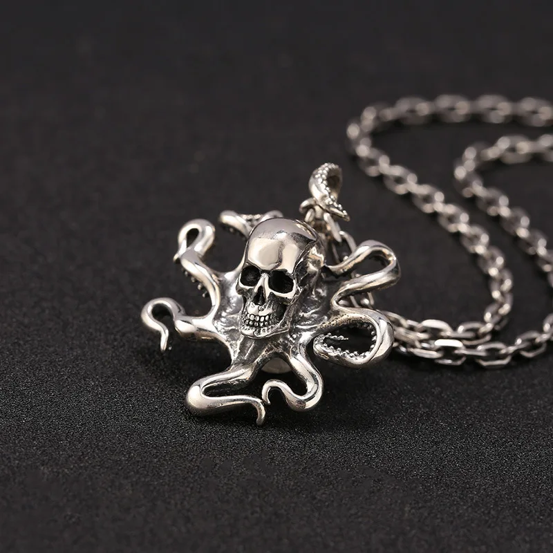 

silver personalized trendy silver skull necklace pendant men's and women's trendy Thai silver personalized skull octopus pendant