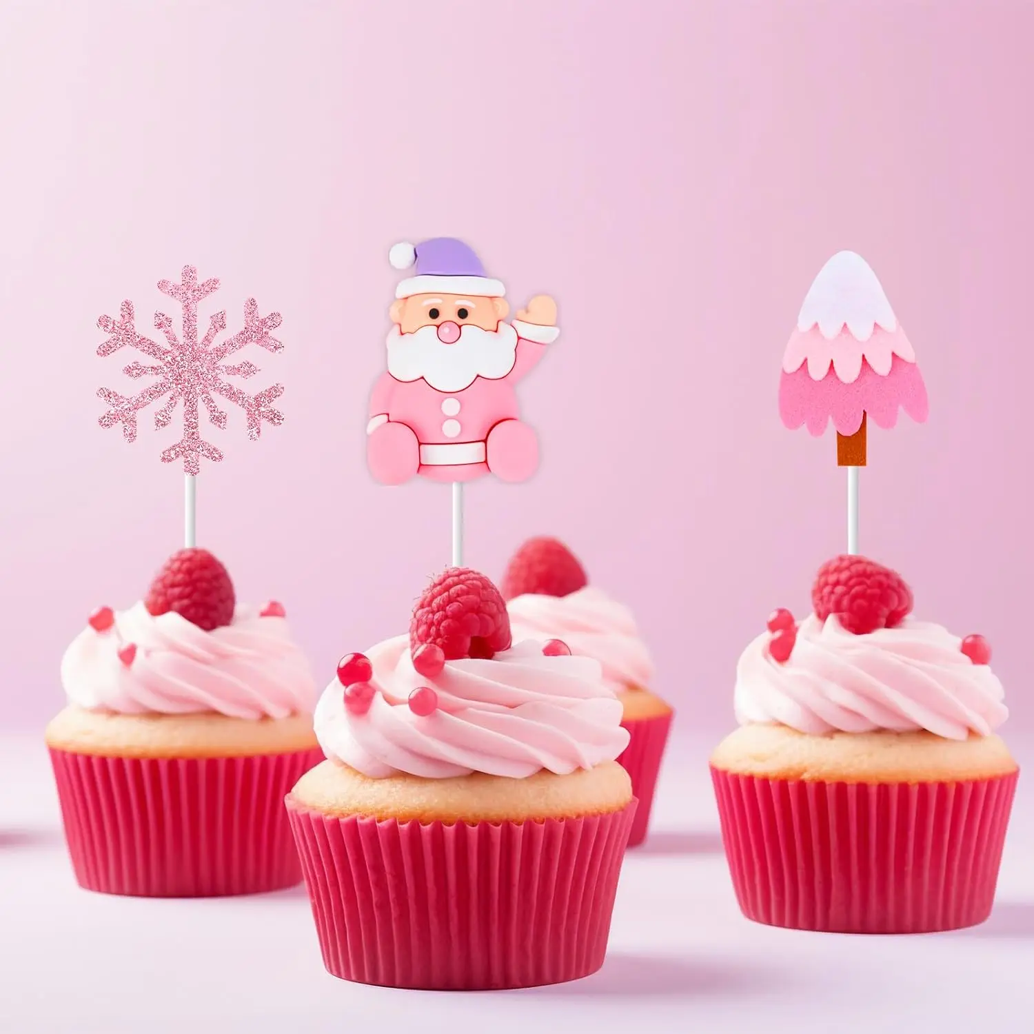 Alat peraga kue Natal Selamat Natal lolipop rusa Sinterklas dekorasi bola Natal perak putih merah muda perlengkapan pesta liburan musim dingin