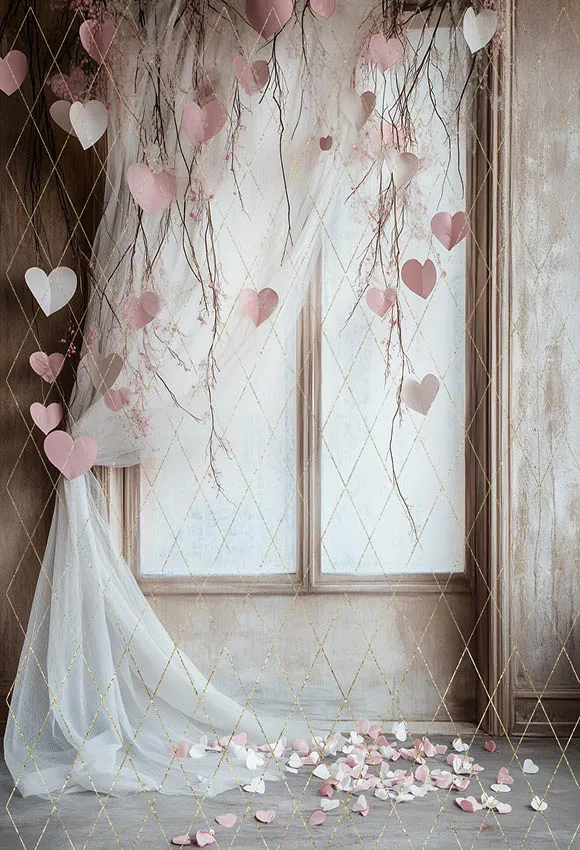 Mehofond Photography Background Valentine's Day Pink Love Hearts Tulle Drapes Kids Family Portrait Decor Backdrop Photo Studio