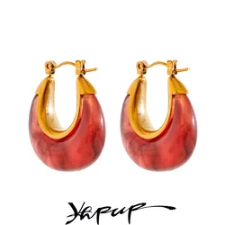 Yhpup Fashion Stainless Steel Acetic Acid Resin Hollow Chunky Hoop Earrings for Women Prevent Allergy Charms Jewelry Party Gift