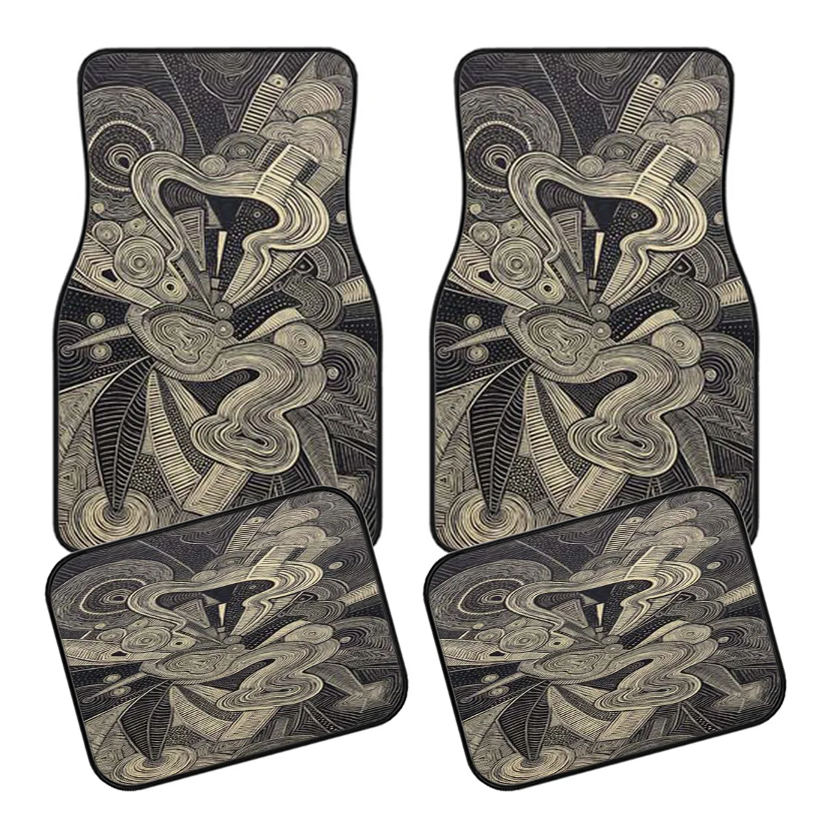 5pcs Car Floor Mats And Trunk Mat With Abstract Flowing Line Art Pattern, Made Of, All-Weather Protection, Non-Slip Backing, Eas