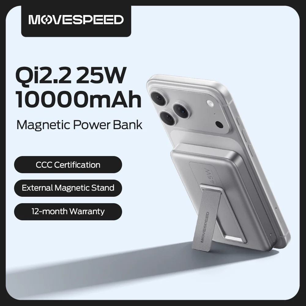 【CCC】MOVESPEED JP387Pro Qi2.2 Magnetische Kabellose Powerbank 10000mAh USB C PD 45W Kabelgebundene Schnellladung Powerbank für iPhone 17 16
