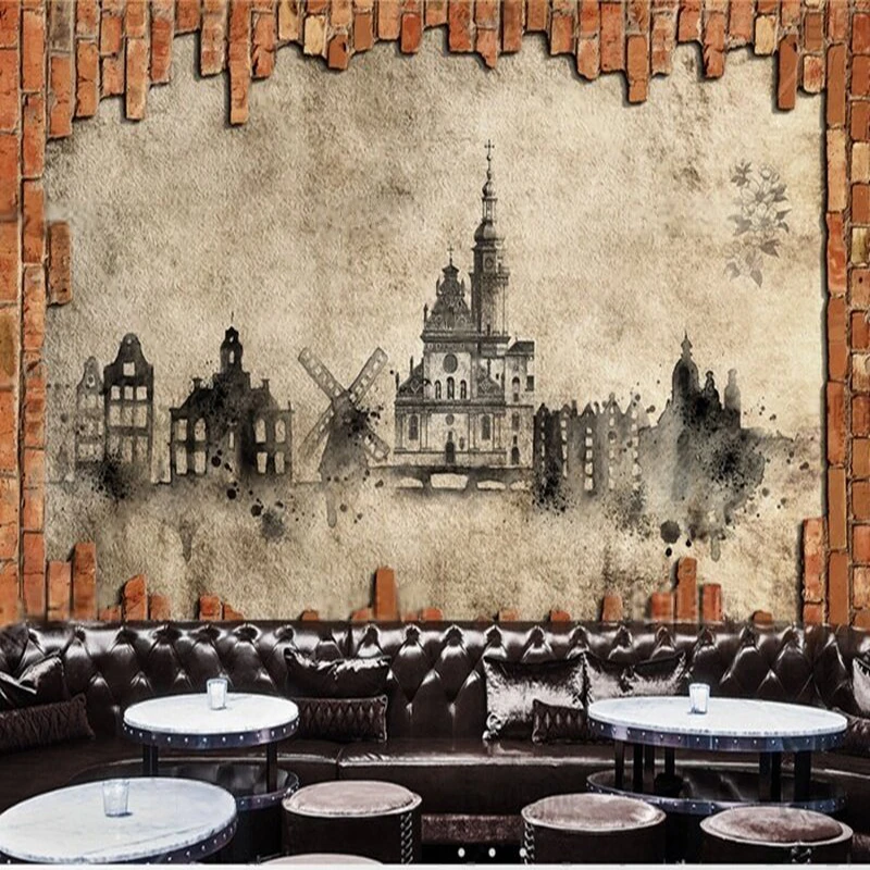 

Modern and simple brick wall sketches urban commercial wall decoration custom TV luxurious home decoration background wall