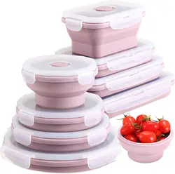 Set of 4 Silicone Food Storage Containers Collapsible Storage Containers Collapsible Bowls with Lids Reusable Foldable Bento Lun