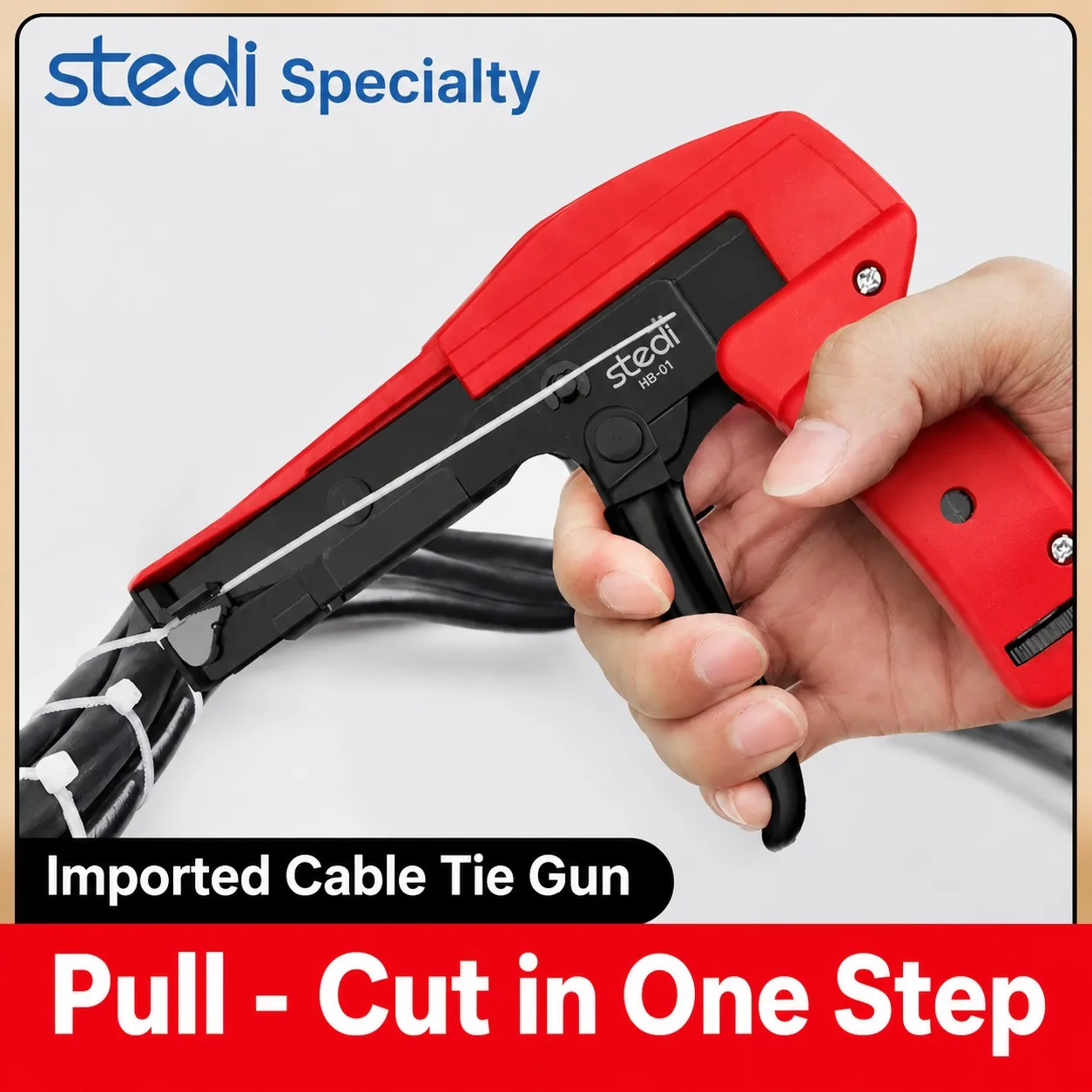 Stedi Cable Tie Gun Automatic Tensioning & Cutting Tool for Nylon Cable Tightener Fasten Cut Off Hand Operated Bundling Tool