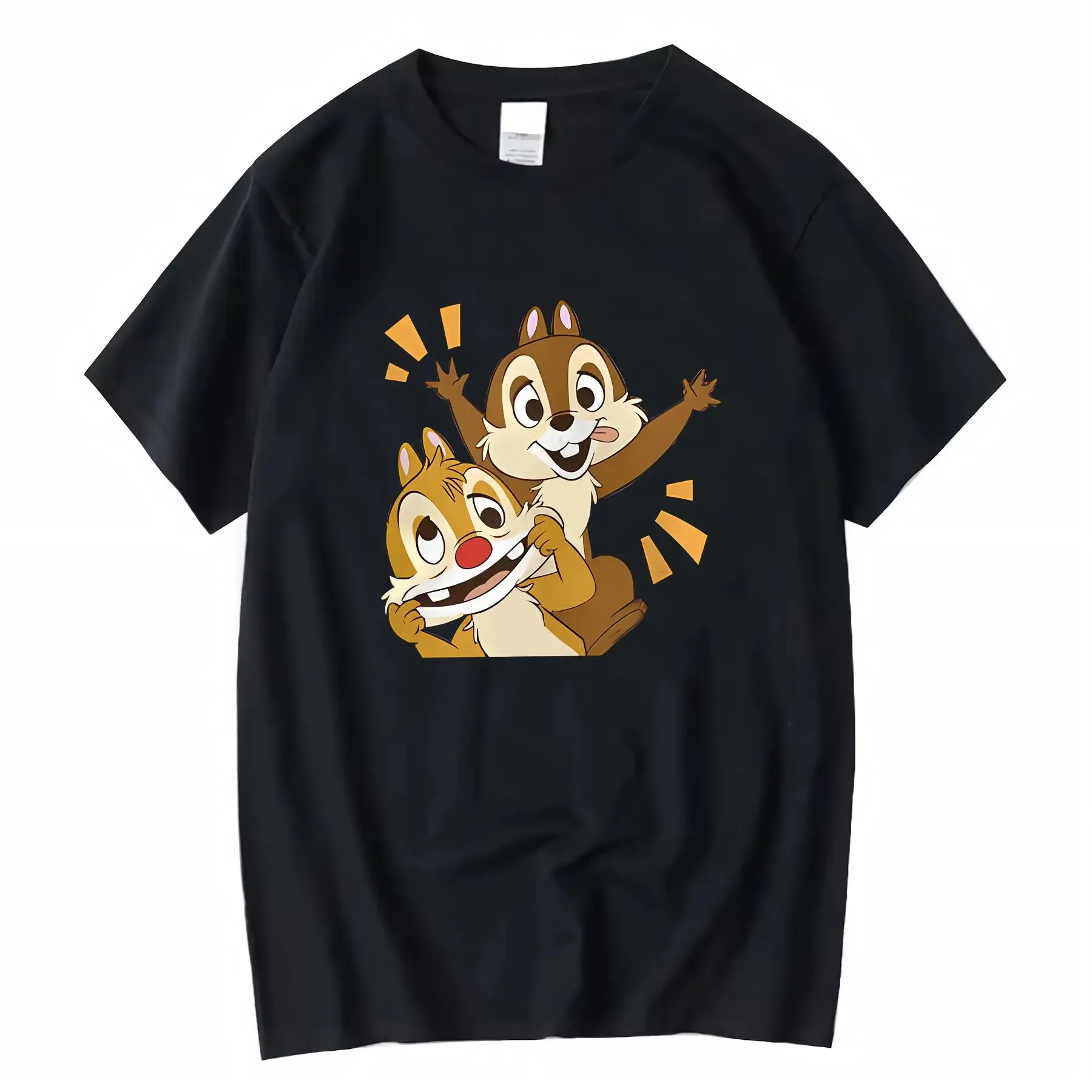 

Disney Licensed 100 Cotton Women's T shirt with Chip and Dale Mischief Print Black Sizes S XXXL vintage Washed graphic Casual