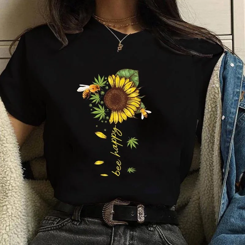 Fashion Summer Round Neck Happy Bee Printed T-Shirt Women's Casual Outdoor Funny Shirt Plus Size Women's