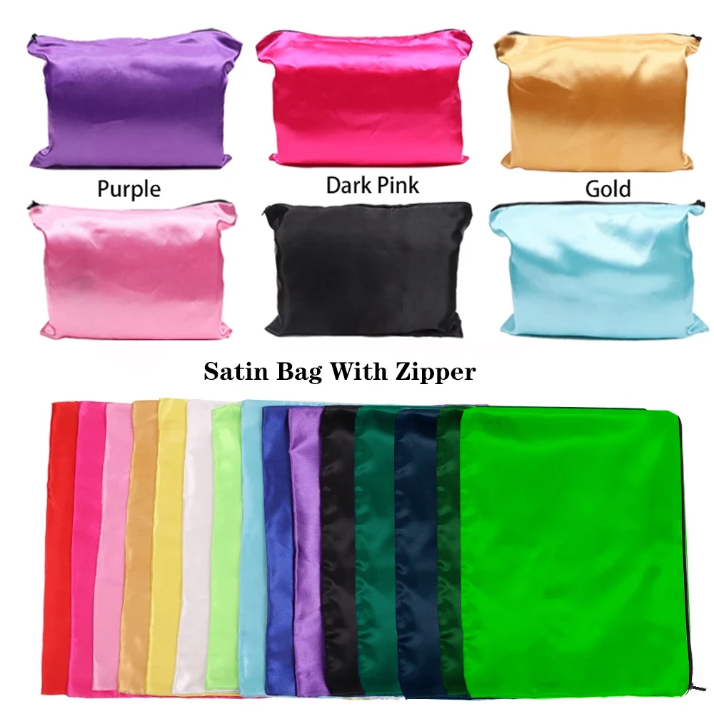 

Satin Storage Bags 1Pcs Wig Storage Satin Wig Bag Black Pink Soft Silk Hair Wig Packaging Tools Wig Bags