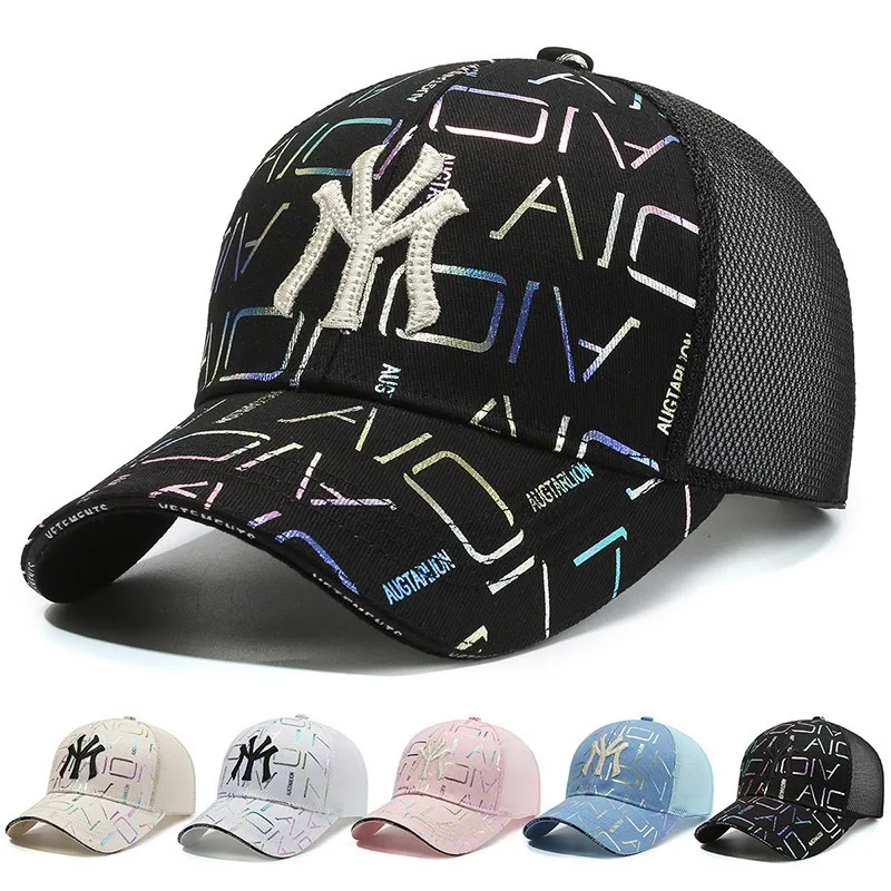 Korean Style Personalized Pattern Baseball Cap, Colorful Heat Transfer Letter Peaked Hat, Sun Protection Mesh Cap for Men Women