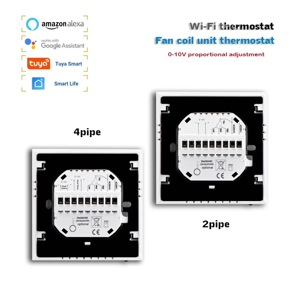 0-10V Valve 2P 4P Fan Coil Thermostat Tuya WiFi Heating and Cooling Thermostat Works with Alexa Google Home