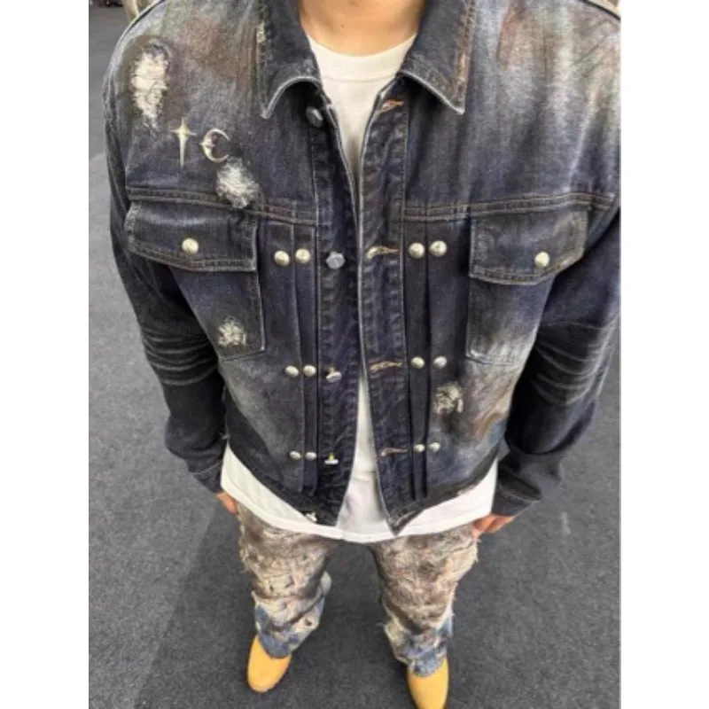 

25ss High Street Thug Club Vintage Washed Rusty Dirty Denim Jacket Men Women Fashion Comfortable Jackets Coats