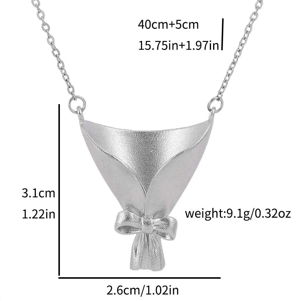Bouquet Bowknot Pendant Necklace for Women, Matte Finish Flower Bouquet Shape Collarbone Chain, Elegant Fashion Jewelry Gift