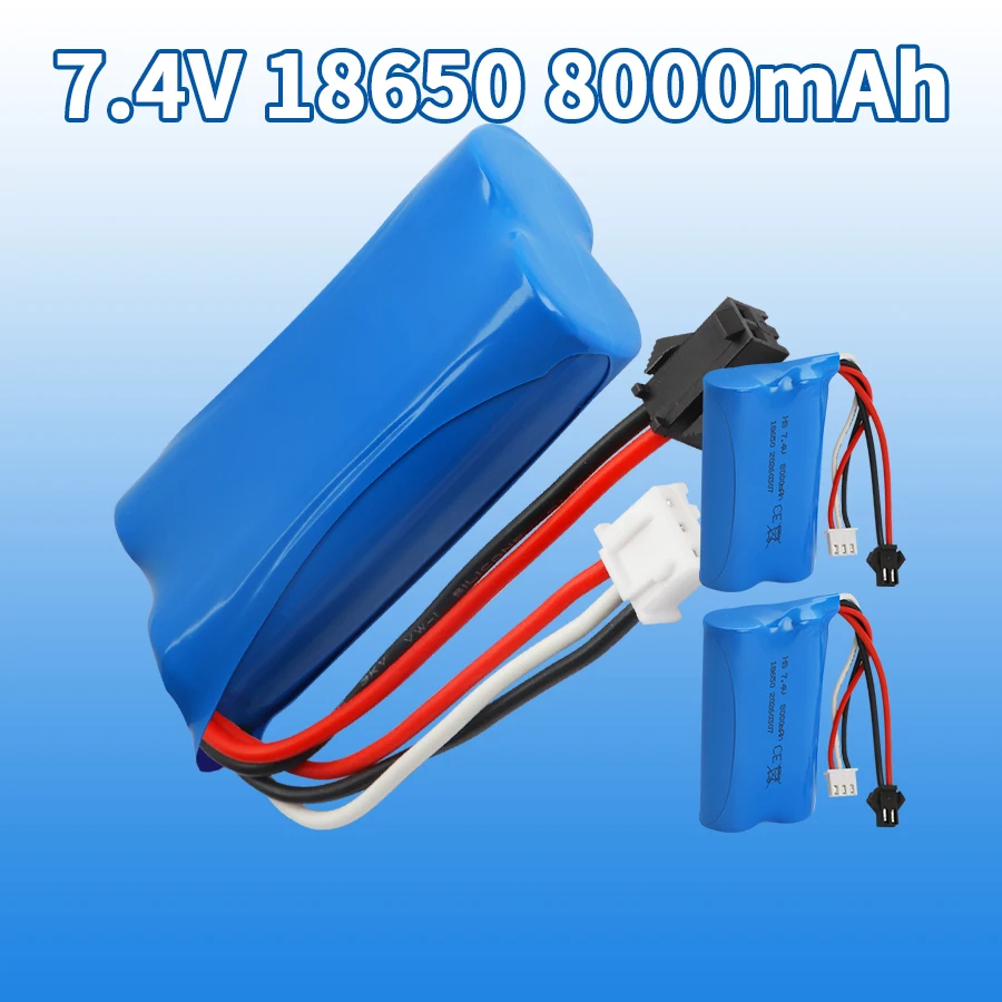 

Литий-ионный аккумулятор 18650 SM-2P 7.4V 8000mAh для WPL MN99S D90 U12A S033g Q1 H101, запчасти 7.4V для радиоуправляемых лодок, автомобилей, танков, дронов