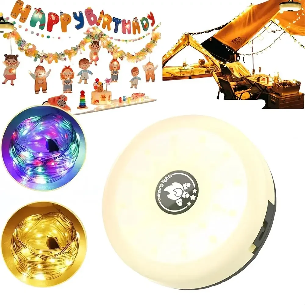 

Светодиодная гирлянда для кемпинга, 10-метровая перезаряжаемая лампа для палатки 4-в-1 с 8 режимами, быстрым хранением, водонепроницаемая и портативная, идеально подходит для