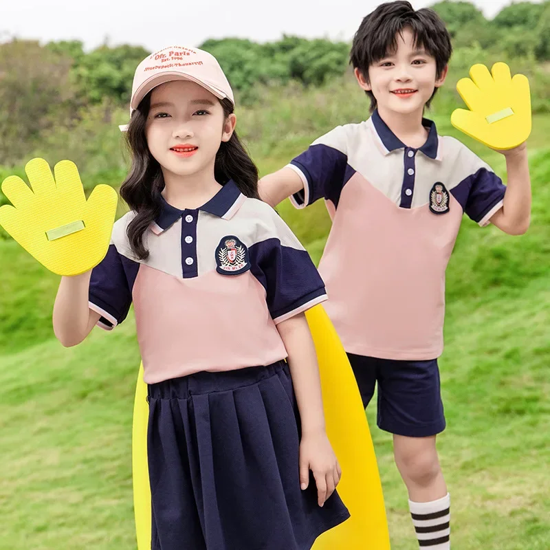 

Kindergarten clothes Primary school uniforms Children's class uniforms Pure cotton short-sleeved large class graduation clothes