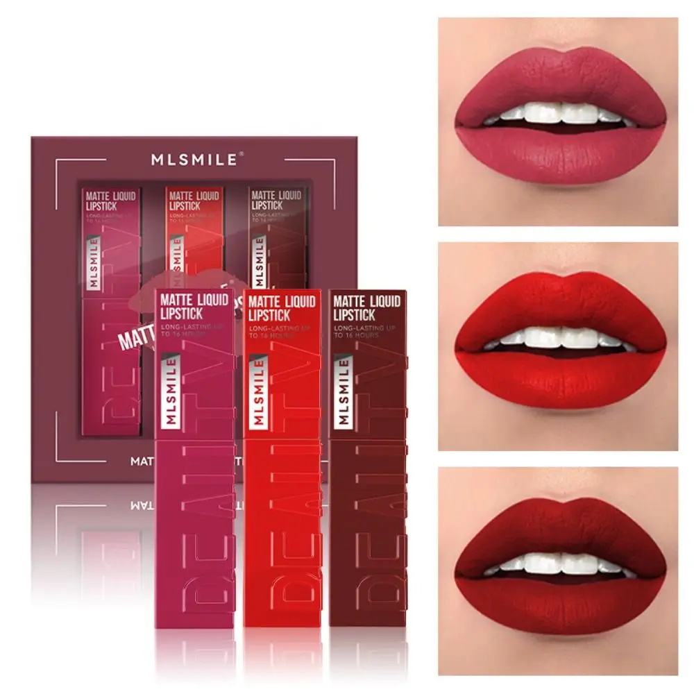 3Pcs Fashion Waterproof Liquid Lipstick Long Lasting Makeup Matte Lip Gloss Silky Lip Tint Cosmetics Women