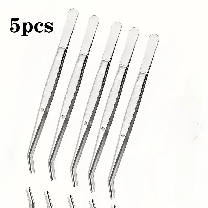 1/2/5pcs Stainless Steel Multi-Purpose Tweezers Perfect For Nail Art, Dental Crystals Cotton Picking,Dental Oral Mirror Care Kit