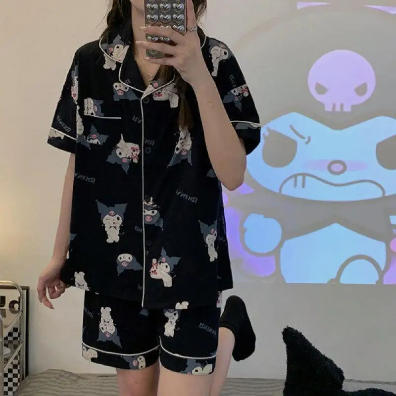 Sanrio Cinnamoroll Pajamas Anime My Melody Kuromi Summer Leisure Thin Short Sleeve Ms. Loungewear 2 Piece Set Pajamas Set