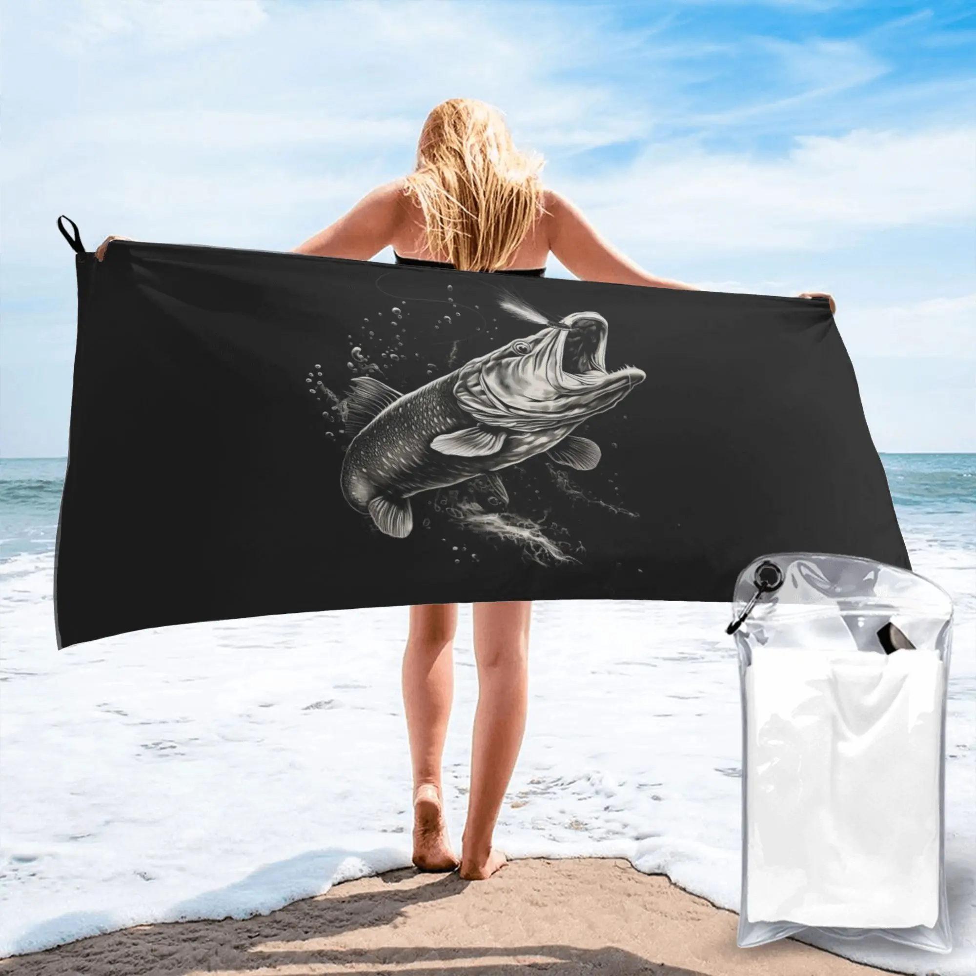 Fishing Lover Pike Fish Design Beach Towel Soft Microfiber Quick Dry Absorbent Quick Towels For Pool