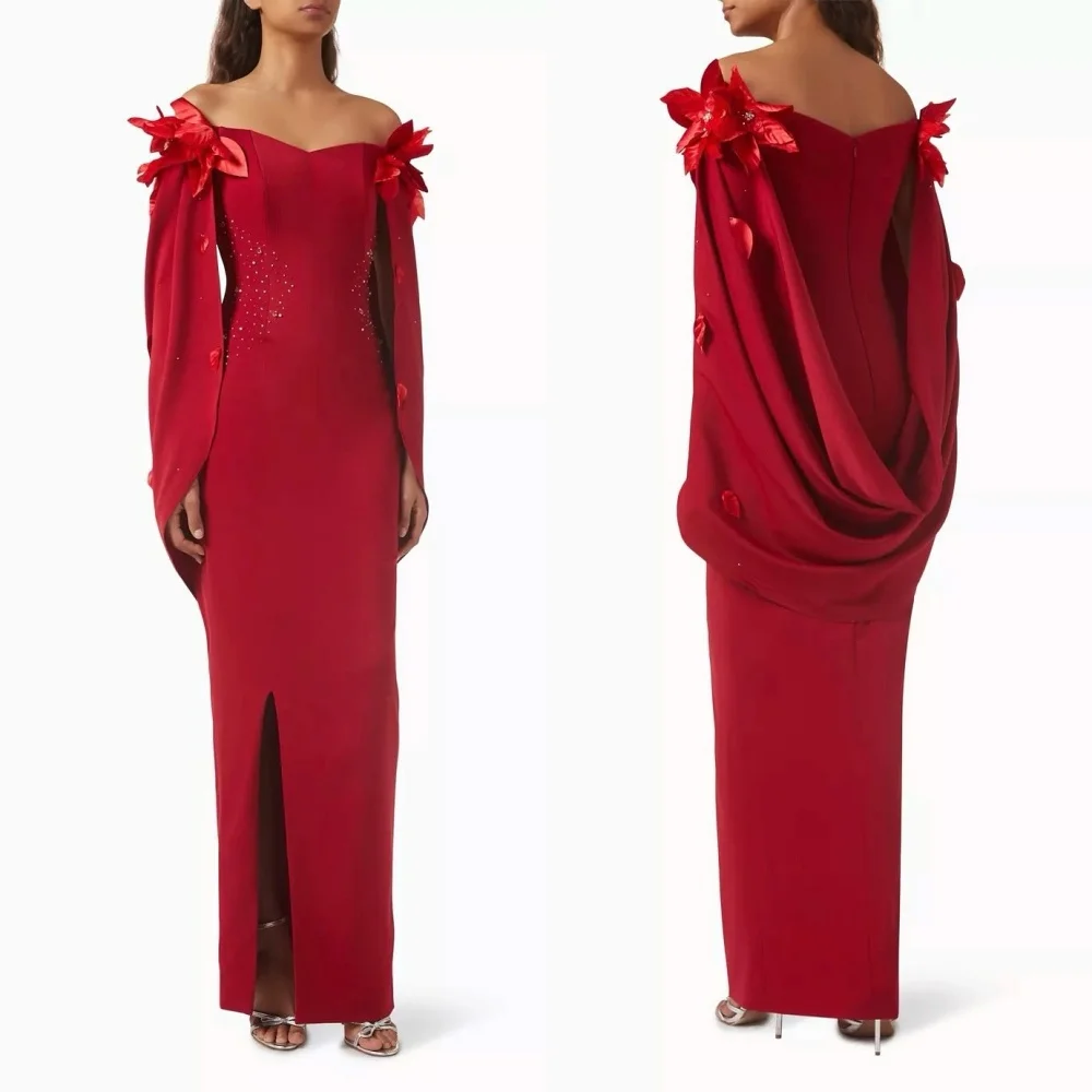 

Customized Fashion Exquisite Jersey Handmade Flower Rhinestone Straight Off-the-shoulder Midi Dresses Bespoke Occasion Dresses