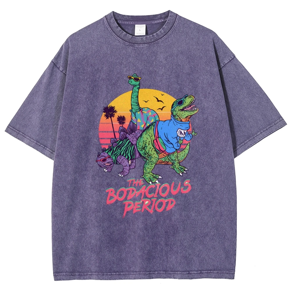 

The Bodmcious Period Vintage Unisex Washed T-shirt, Colorful Dinosaur Dance T-Shirt，Hippie Chic Tee