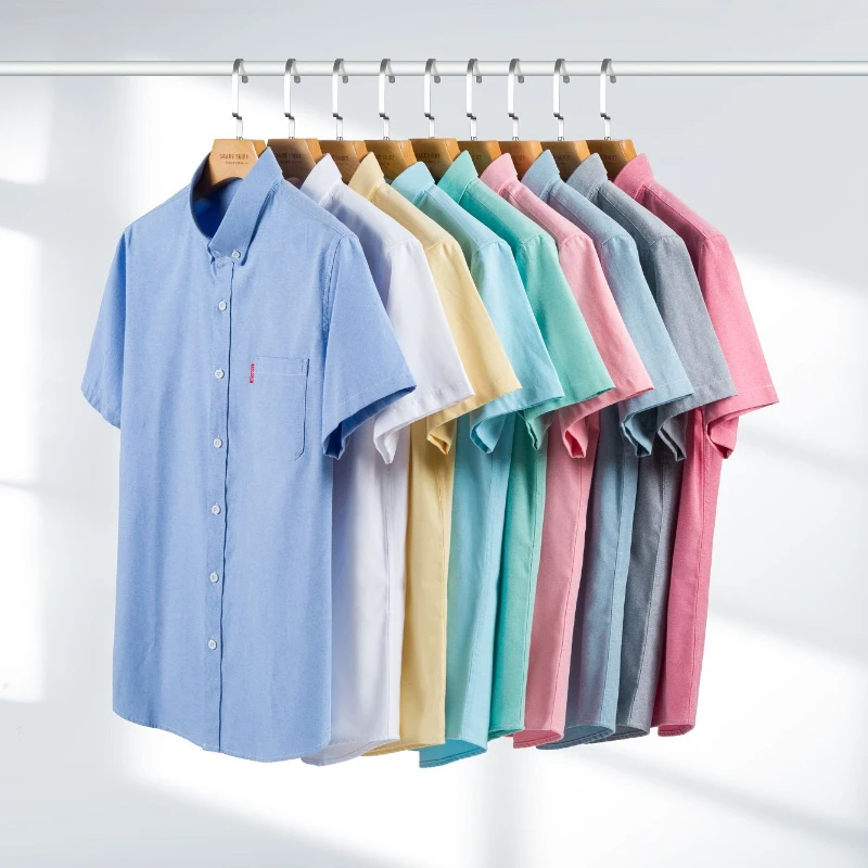 100% Cotton Summer Short Sleeve Shirts Men Single Pocket Comfortable Standard-fit Button-down Oxford Men Shirts Short Sleeve