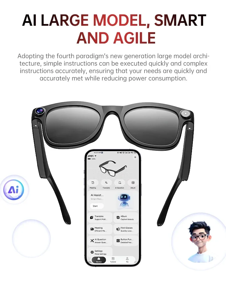 Lenovo AI Smart Glasses 1600W HD 8K Aufnahmekamera Foto Sprachanruf Übersetzung Bluetooth AI Kamera-Brille für Männer Frauen Neu – Detail 7