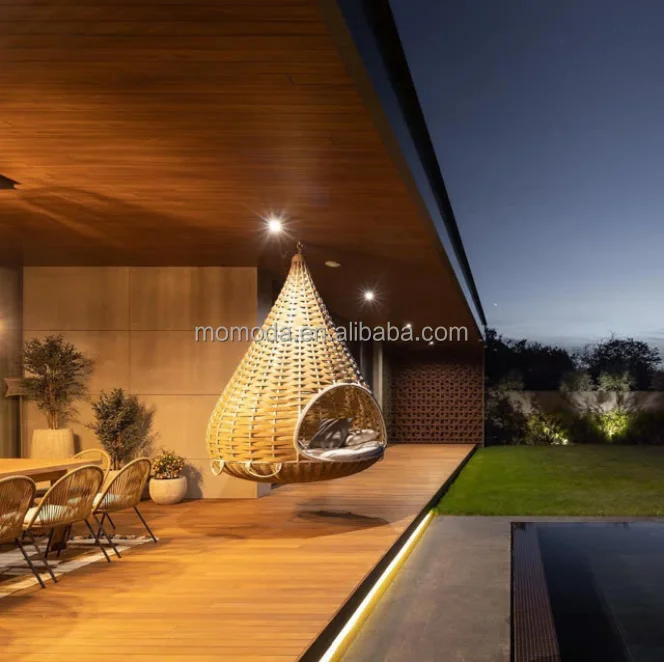 Natural Nestrest Suspended Seat Outdoor Rattan Garden Standing Hanging Lounger Daybed Big Rattan Swing For Resort image 3