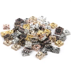 50pcs 6mm 8mm Square Crystal Rhinestone Rondelle Spacer Beads Gold Silver plated For Jewelry Making DIY Bracelet Necklace