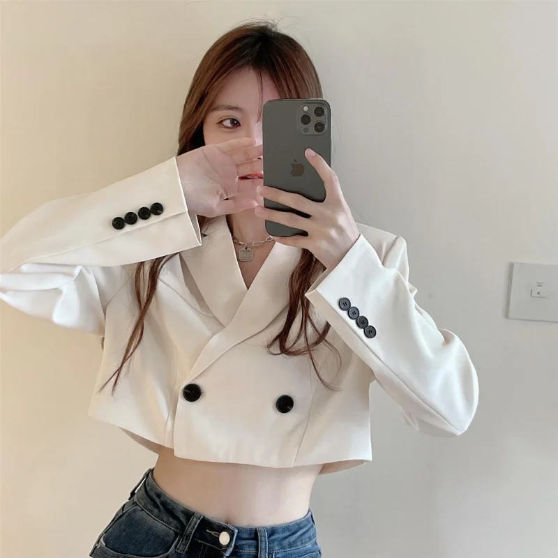 Cropped Blazers Women Spring Solid Stylish 4-colors Office Ladies Classic Temperament Trendy Korean Style Chic Hot Sale Leisure