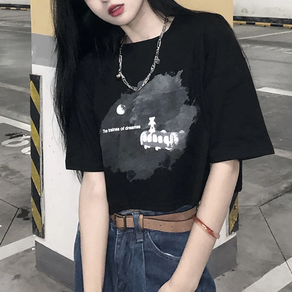 

Casual Outings M White Gyaru Fashion Short Sleeve Women Shirt All-match Casual Navel-baring Short Sleeve Style