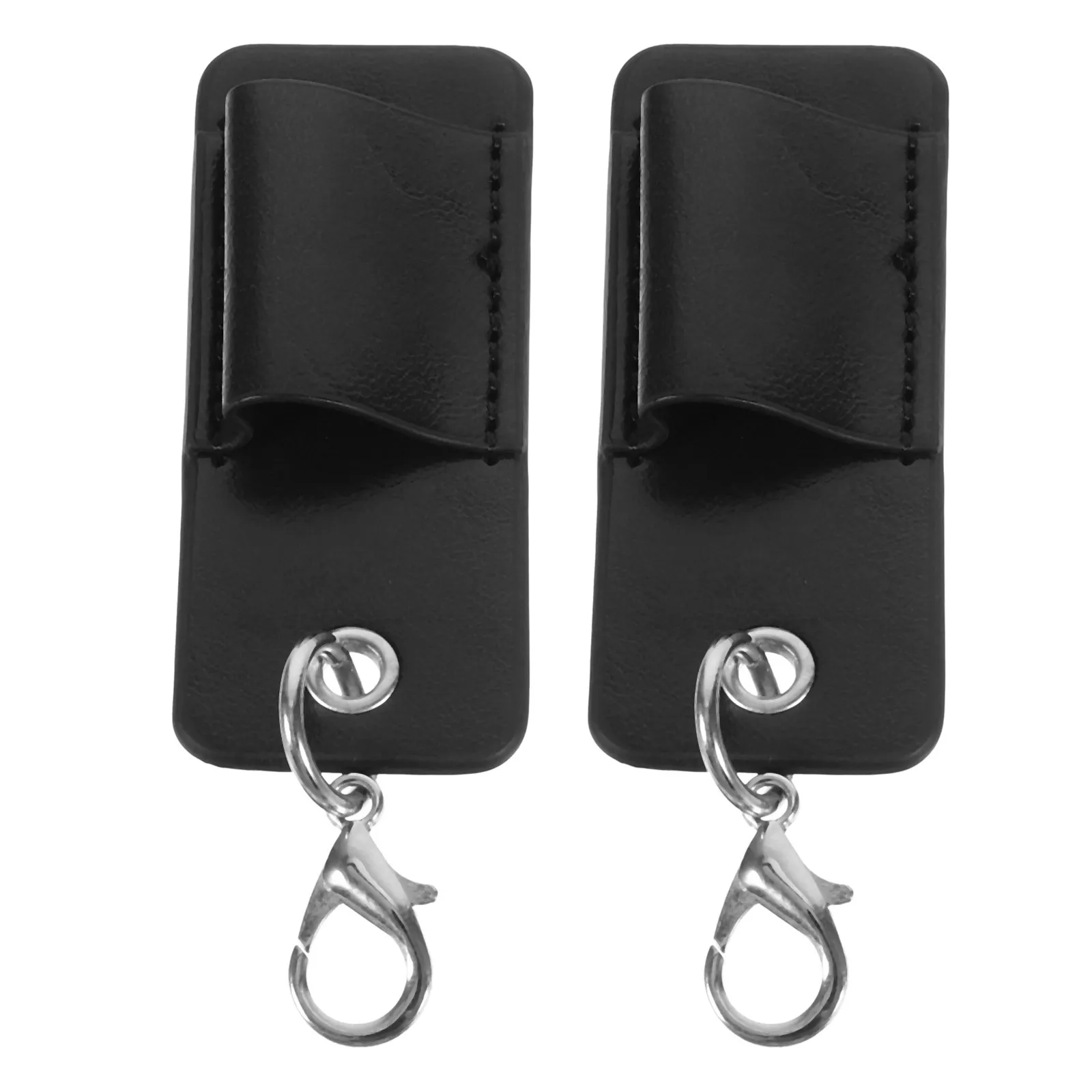 2Pcs Badge Pen Holder Portable PU Lanyard Clip Keychain Anti-Lost Pocket Sized Pencil Protector Work School Office