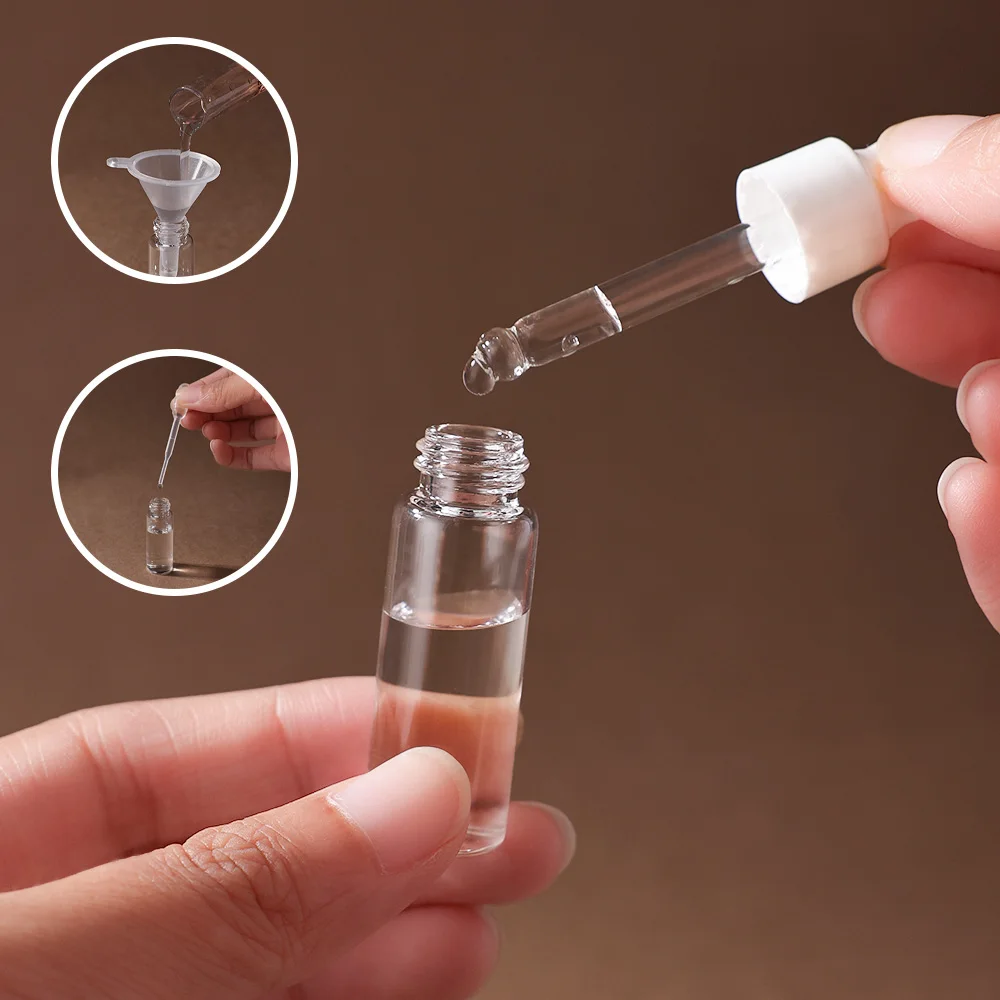 5/10 pezzi Bottiglie vuote per olio essenziale con contagocce in vetro sottile da 5 ml con set di coperchi bianchi con imbuti e contagocce ideali per olio essenziale