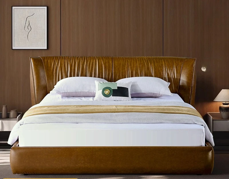 سرير مرصع بالجلد والشمع الزيتي الأمريكي القديم، سرير مزدوج ناعم