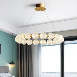 Clear Acrylic Ball Ring Chandeliers Living Room Restaurant Bedroom Lighting Aluminum Copper Height Adjustable