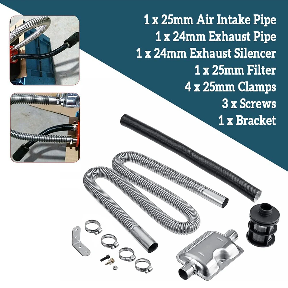 Tubo de escape de estacionamento, Air Diesel Heater, Silver Silencer, 24mm, 25mm, Conjunto de filtros para aquecedor Webasto Eberspacher