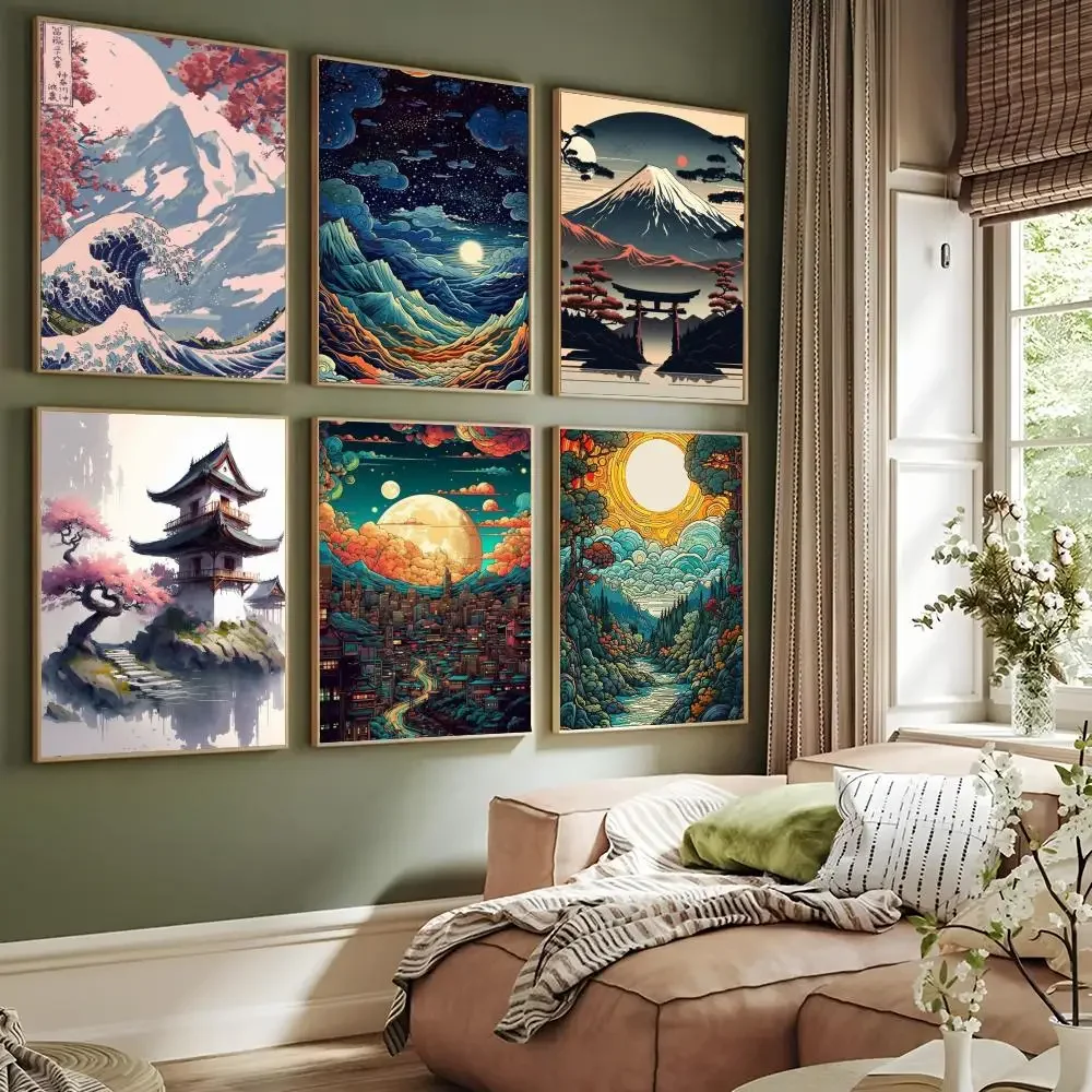 

Japanese Landscape Series Retro Poster Paper Print Home Living Room Bedroom Entrance Bar Restaurant Cafe Art Painting Decoration