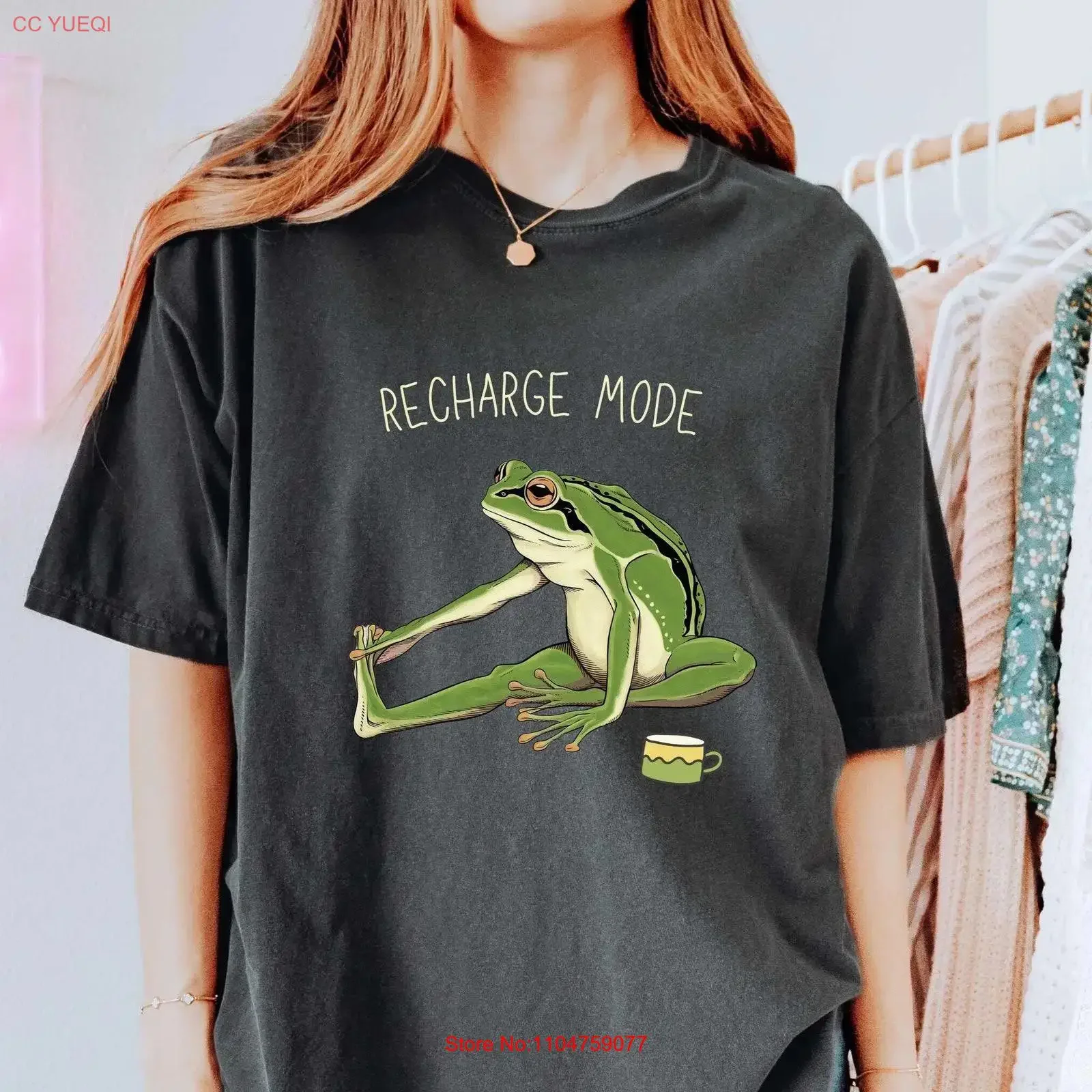 Recharge Mode Frog T Shirt Funny Crewneck SweaT Relax Unwind Clothing Cool Unique Casual Style vintage Washed Comfortable
