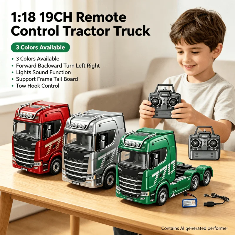 1 /18  19CH Remote Control Tractor Truck Alloy Cab  Truck With Lights Sound  Desktop Decoration Toy  Holiday Gifts For Boys