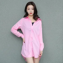 Mid-Length White Shirt Women BF Sexy Shirt Pajamas Female Skirt Ladies Tops Loose 2023 Autumn Clothing Women Shirts and Blouses