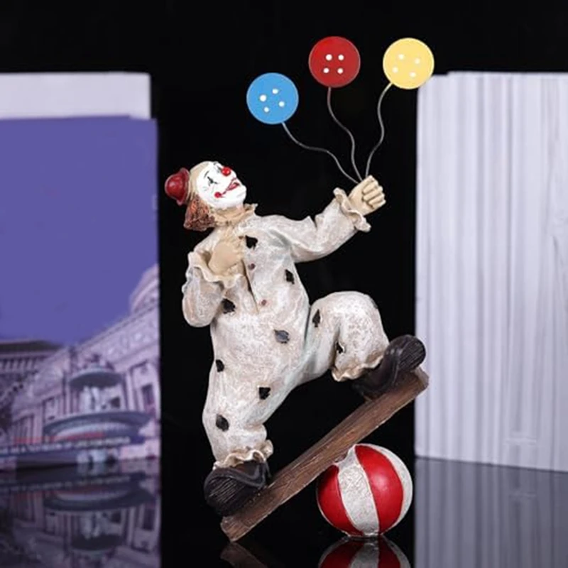 Creatives Clown Circus Statues, Clown Ornaments Home Decor Resin Sculpture, Handmade Crafts Collectible Art Figures-C Durable