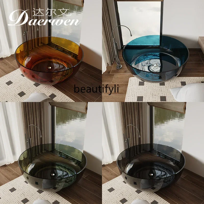 F18 Transparent Bathtub Round Color Crystal Bathtub Household Bathtub Independent Hotel Homestay,