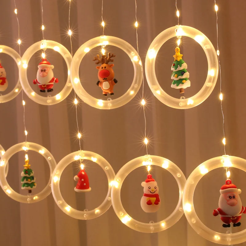 New Year USB 3M Christmas Curtain String Lights LED Elk Snowman Fairy Garland Lights for Garden Party Wedding Home Bedroom Decor