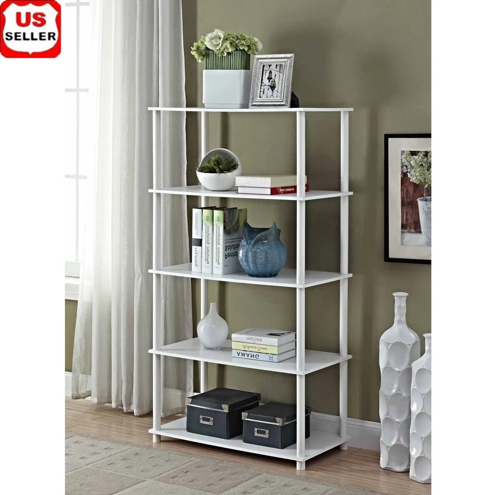

No Tools Required 5-Shelf Bookcase White Modern Storage Unit Open Back Design Ideal Home Office Living Room Display