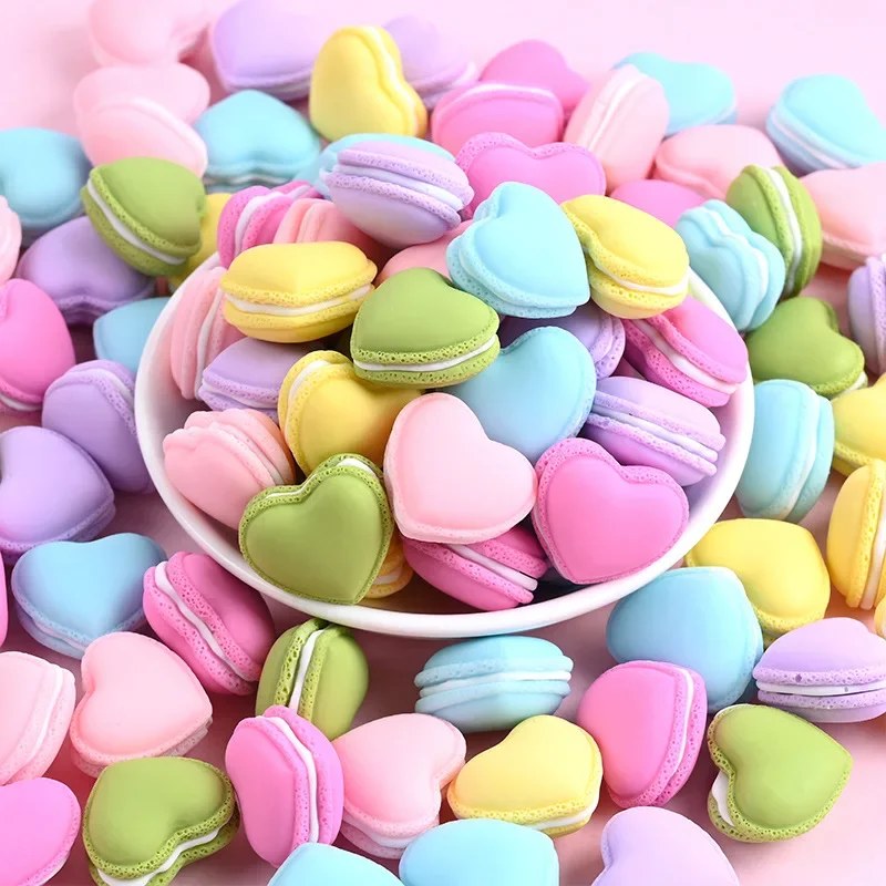 10pcs 3D Simulation Candy Heart Macaron Miniature Figurines Resin Cabochon Fake Food DIY Jewelry Making Accessories