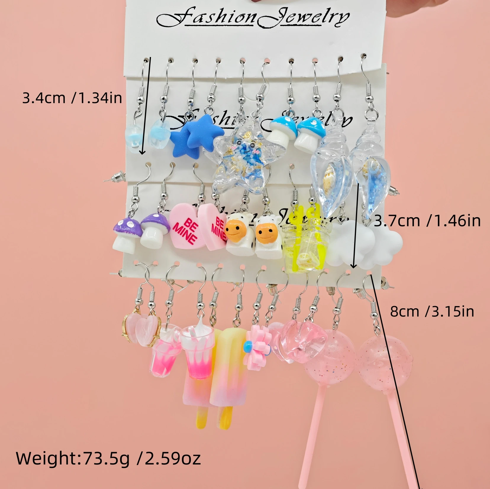 30pcs Cross border New Ins Earrings Fluorescent Sweet and Cute Girl Little Fresh Earrings Pink Butterfly Candy Flower