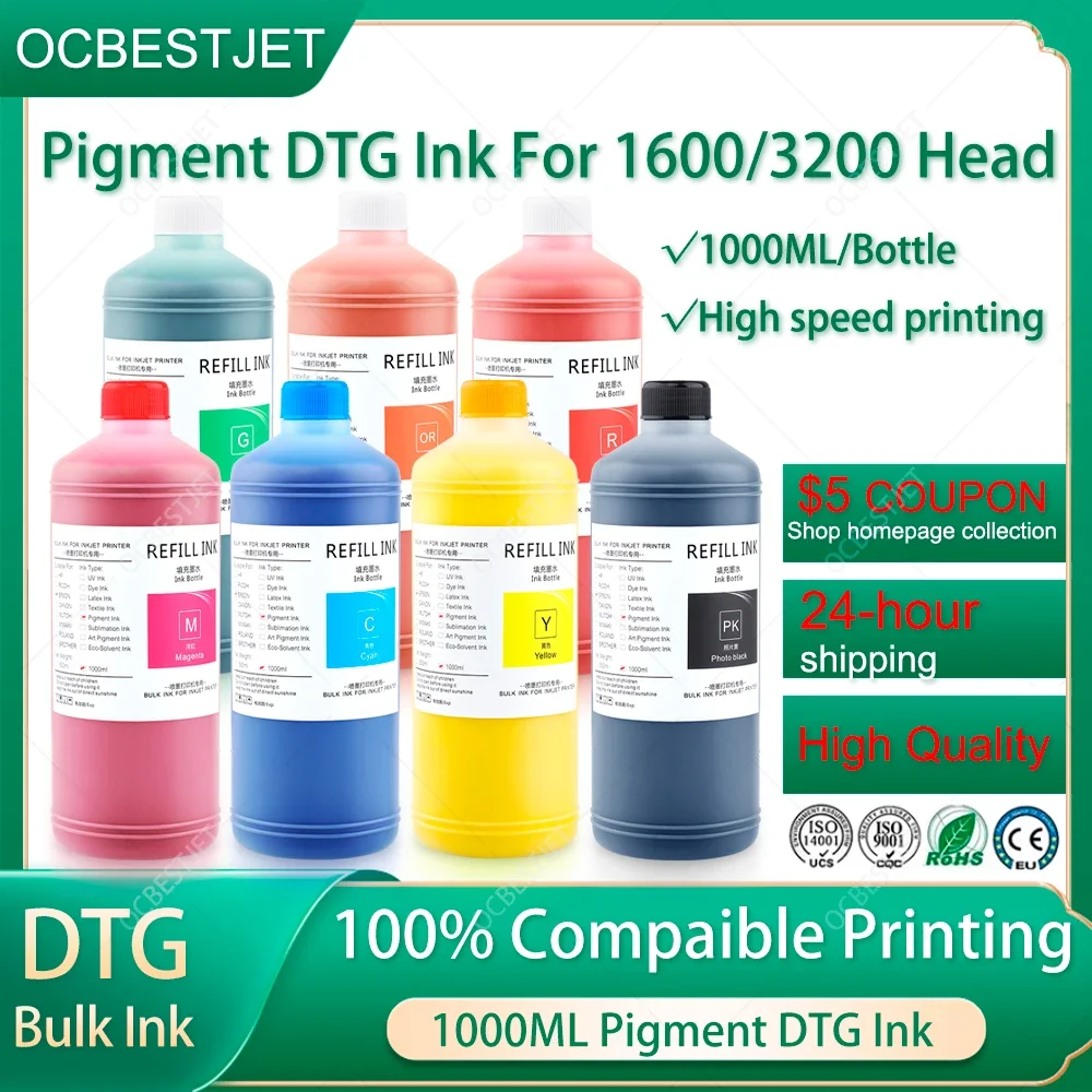 1000ML/Bottle DTG Ink Textile InK For Epson I3200 I1600 DX5 DX6 DX7 TX800 XP600 Printhead F2000 F2100 R1900 R2000 Printers