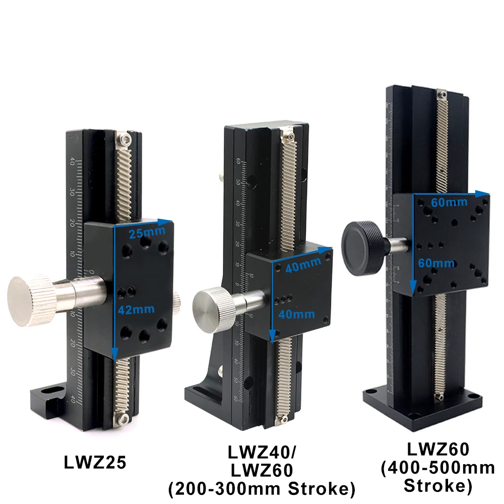 Imagem -03 - Linha Central z de Levantamento Linear Trilho Guia Estágio Longo Curso Fino-ajuste Manual Mesa Deslizante Plataforma Deslocamento Óptico Slide