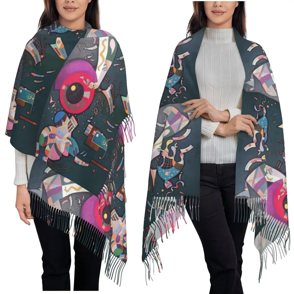 

Василий Кандинский вокруг круглого шарфа, шарфа с кисточками, женские мягкие теплые шали и накидки, длинная осенне-зимняя шаль